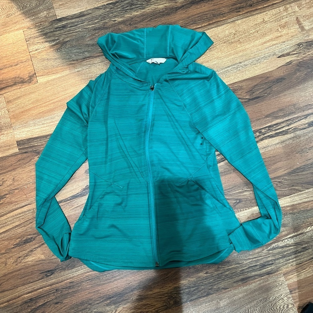 Athleta Green Zip-Up Hoodie Size Small EUC Shapes you Nicely